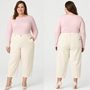 Hue Denim Barrel Leg Skimmer White High Waist Cropped Soft Trousers XL